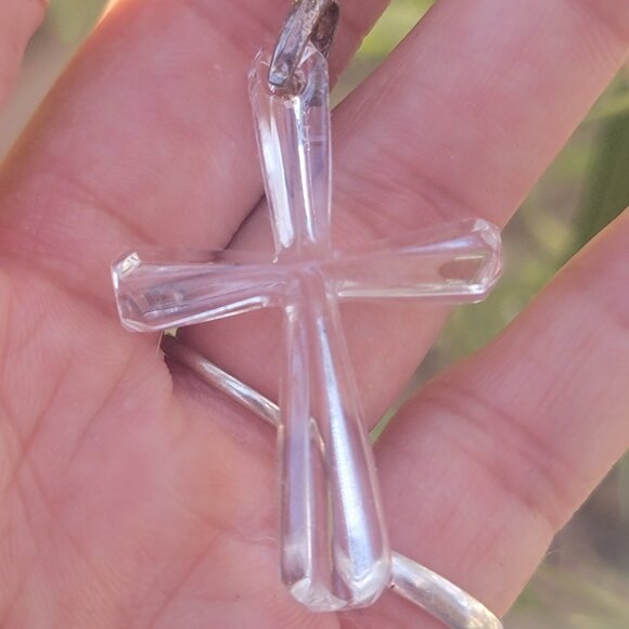 Vintage WATERFORD carved clear crystal 925 sterling silver necklace pendant - Picture 14 of 16